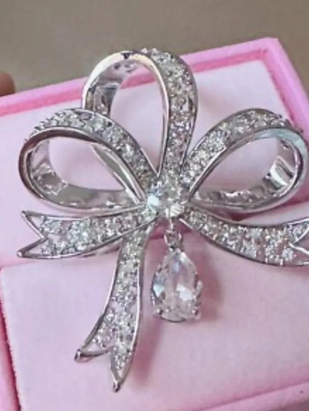 Swarovski Diamond Bow White Rhodium Plated Ring 8